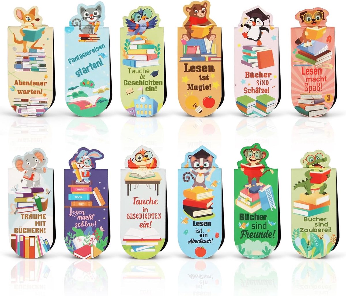Magnetische boekenleggers voor kinderen - 24 stuks - schattige dieren - stimuleert lezen - ShopVlot