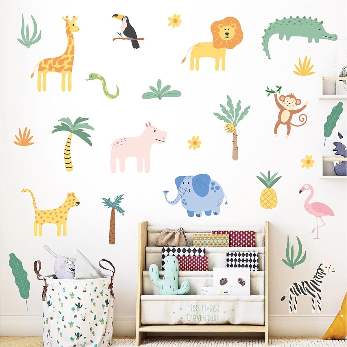 Muurstickers Jungle Kinderkamer - 4 Vellen Wandstickers Safari Dieren - Leuke Decoratie voor Speelkamer - ShopVlot