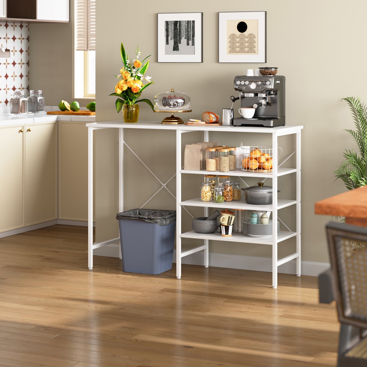 COVREO Sidetable 120 x 40 x 85,5 cm wit, MDF en metaal met opbergruimte