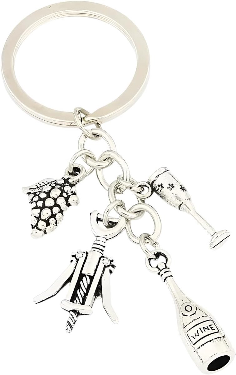 Sleutelhanger wijnliefhebbers - miniatuur wijnfles, kurkentrekker en glas - leuk cadeau - voor wijnliefhebbers - ShopVlot