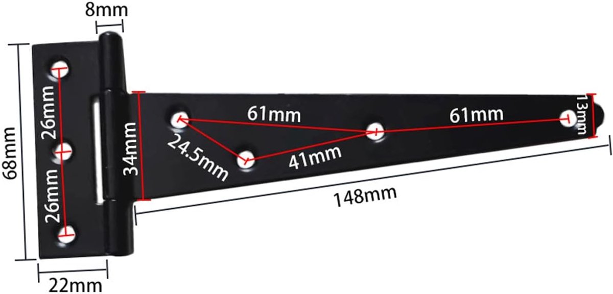 T-hinges 15 cm - zwarte zware scharnieren - met schroeven - ideaal voor tuinpoorten - ShopVlot