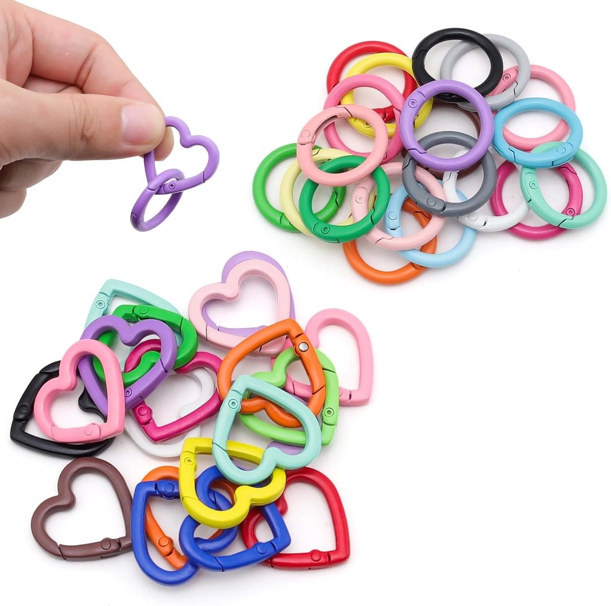 Sleutelhangers 40 Stuks Mini Carabiner Haken - Hartvorm en Cirkelvorm - Veerstructuur voor Snelle Bevestiging - ShopVlot
