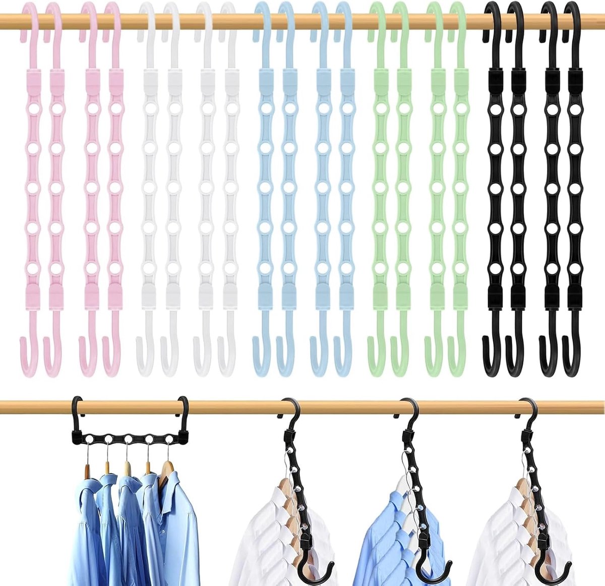 10 Clothes Hangers with Double Hooks, Space-Saving with 5 Holes, 360° Rotatable, Made of Leather, Ideal for - ShopVlot