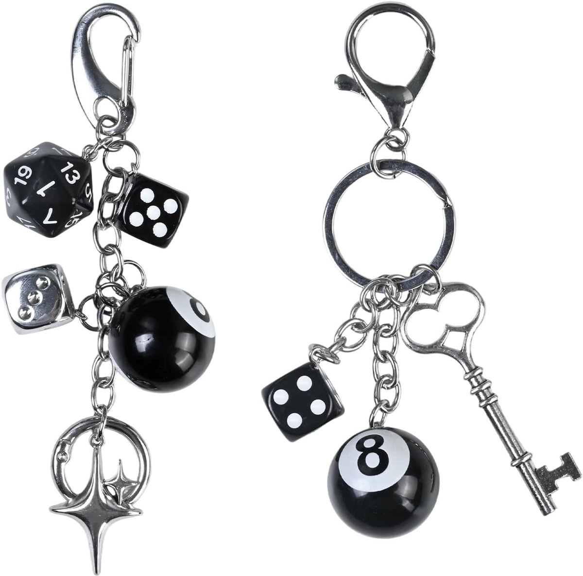 2 stuks retro sleutelhangers met 8-ball en dobbelsteen, Y2K-tasbedeltjes voor dames en heren - ShopVlot