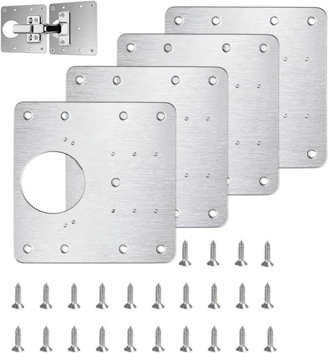 4 stuks scharnierreparatieplaten van roestvrij staal (9 x 9 cm) – als scharnieren voor kastdeuren, deurscharnieren - ShopVlot