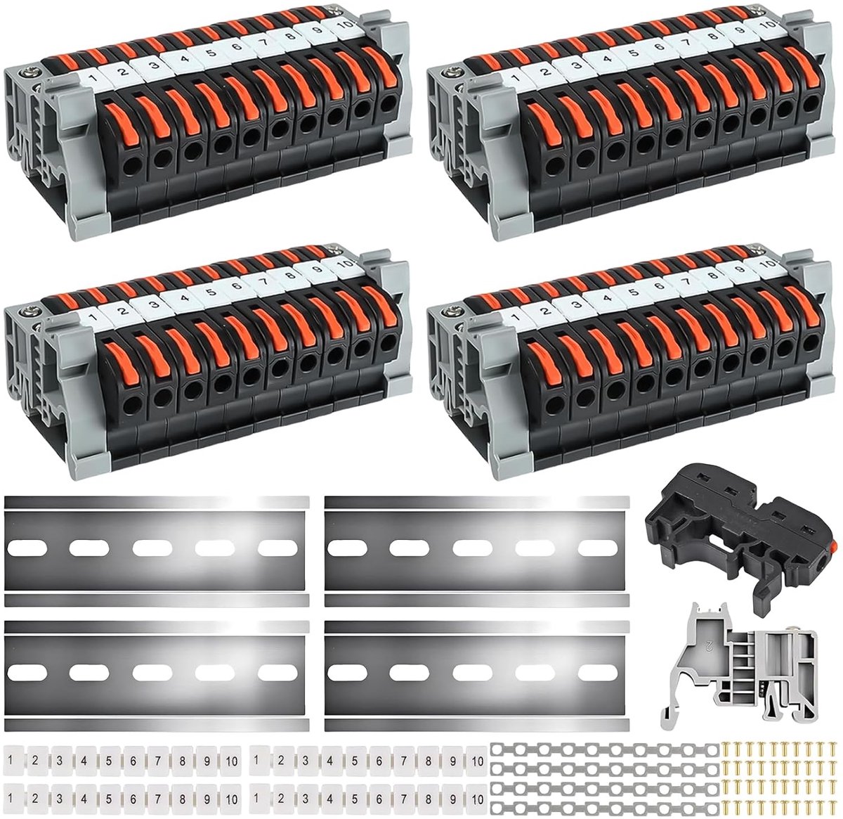 DIN Rail Terminal Blocks, 40 Pieces, DIN Rail Terminal Blocks with Digital Marking Strips, Electrical Connecting - ShopVlot