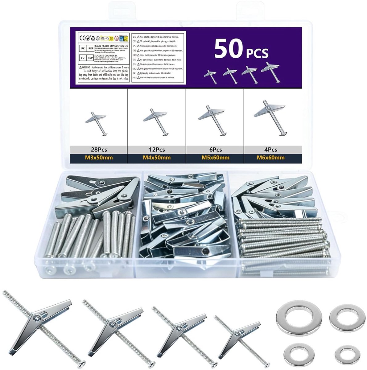 Hollow wall plugs Metal M3-M6 50 pcs - 50 metal hollow wall plugs M3/M4/M5/M6, spring and spreader plugs. For drywall - ShopVlot