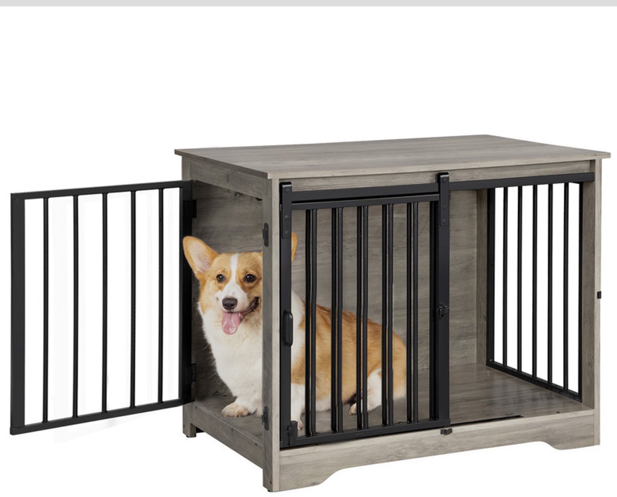 Hzuaneri 81cm Hondenbench, meubel, hondenbox, 2 deuren, modern hondenhok voor kleine, middelgrote honden, bijzettafel, hondenhuis voor thuis, 55 x 81 x 67,5 cm, Lichtivoor
