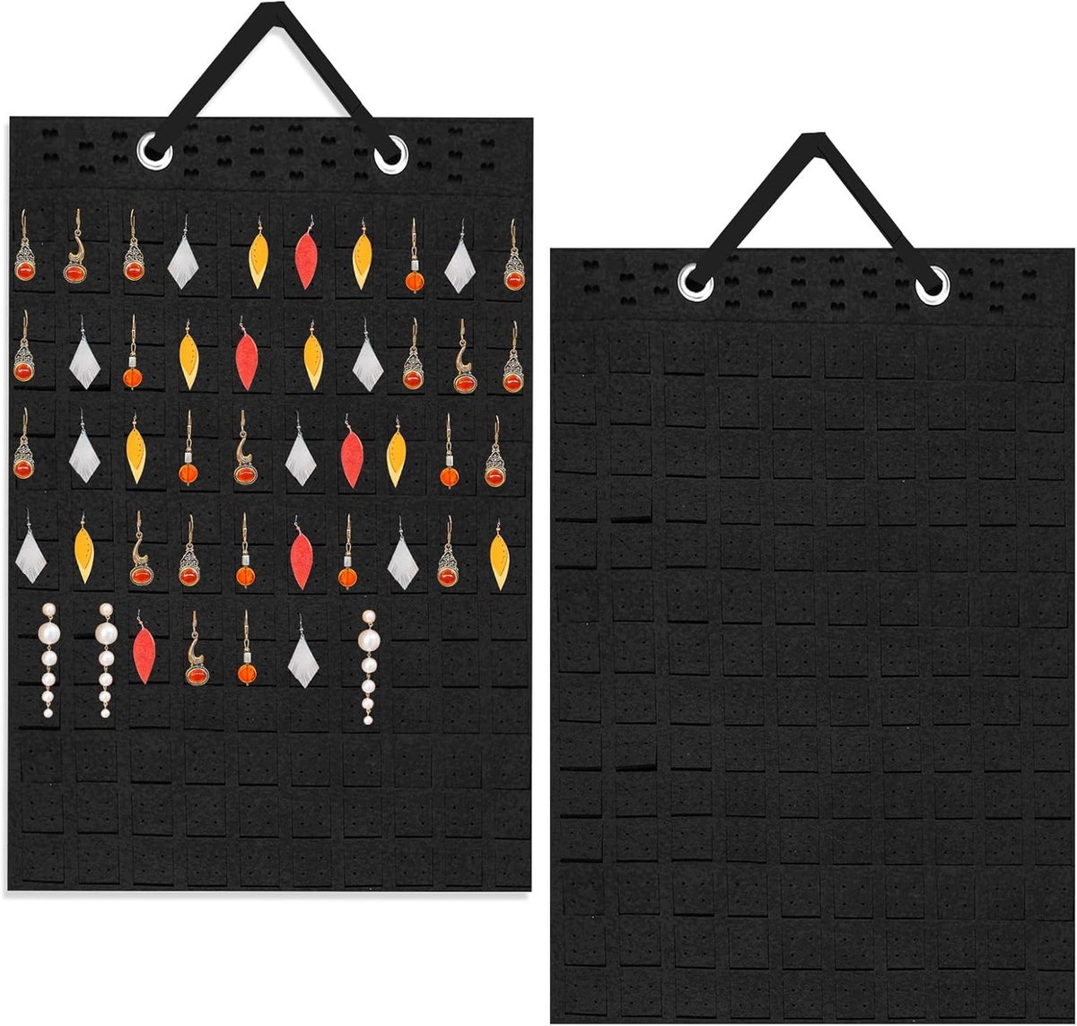 2 stuks hangende oorbel organizer, zwart vilt sieradenhouder vitrine voor studs, hoepels, kettingen, armbanden (zwart) - ShopVlot