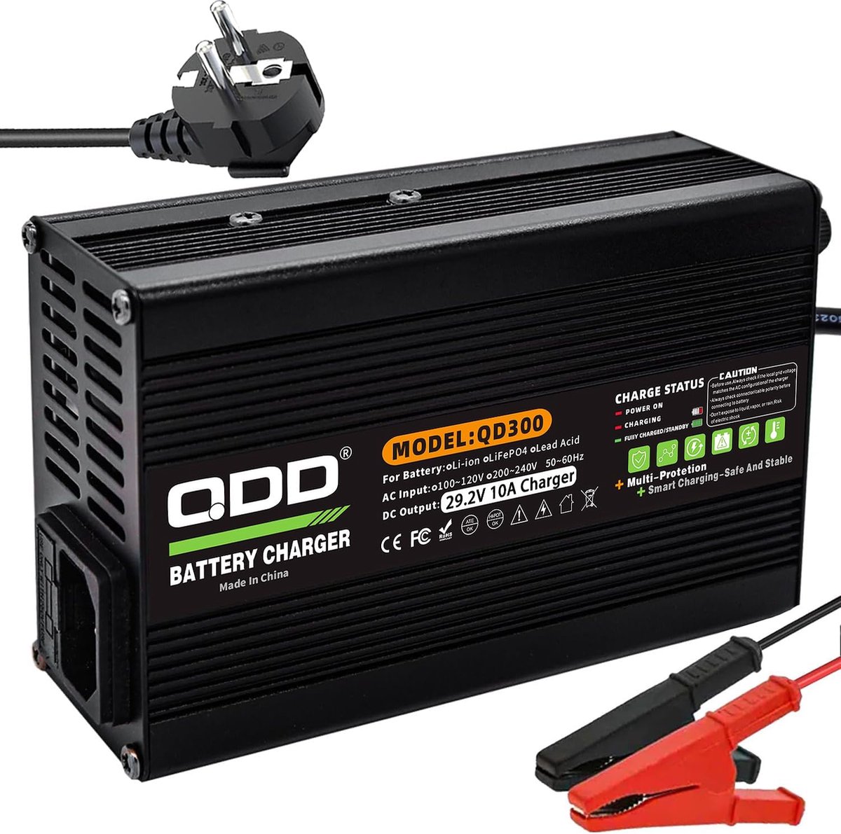 QDD LiFePO4 Battery Charger 29.2V 10A for LifePO4 8S 24V Battery with Crocodile Plug DC - ShopVlot