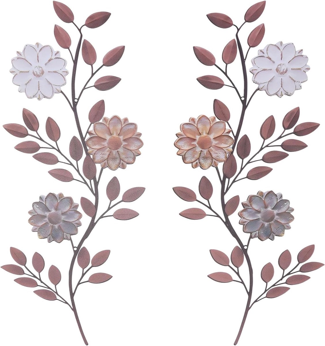 CONCHLERY 2-delige metalen wanddecoratieset, wijnstok tak blad muurkunst, roze bruin, ijzer, 40,5 x 16 cm, rustieke - ShopVlot
