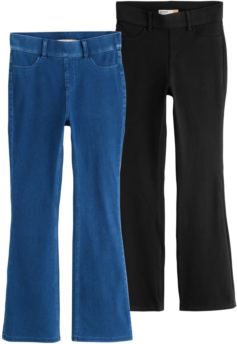 Next - Dames - Set van 2 lange leggings met wijde pijpen van jersey denim - Zwart