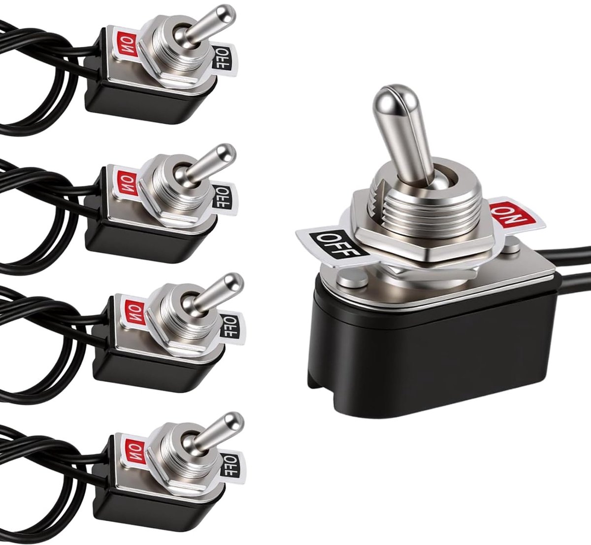 4 stuks schakelaar, 12 V, waterdicht, 2 posities, voorbekabelde schakelaarplaat, 13 cm lange kabel, 12 mm opening voor - ShopVlot