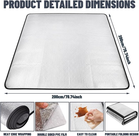 Aluminium Isolatiemat - 200 x 200 cm - Waterdichte Schuimmat met Aluminiumfolie - Voor Kamperen en Buitenactiviteiten — afbeelding 2