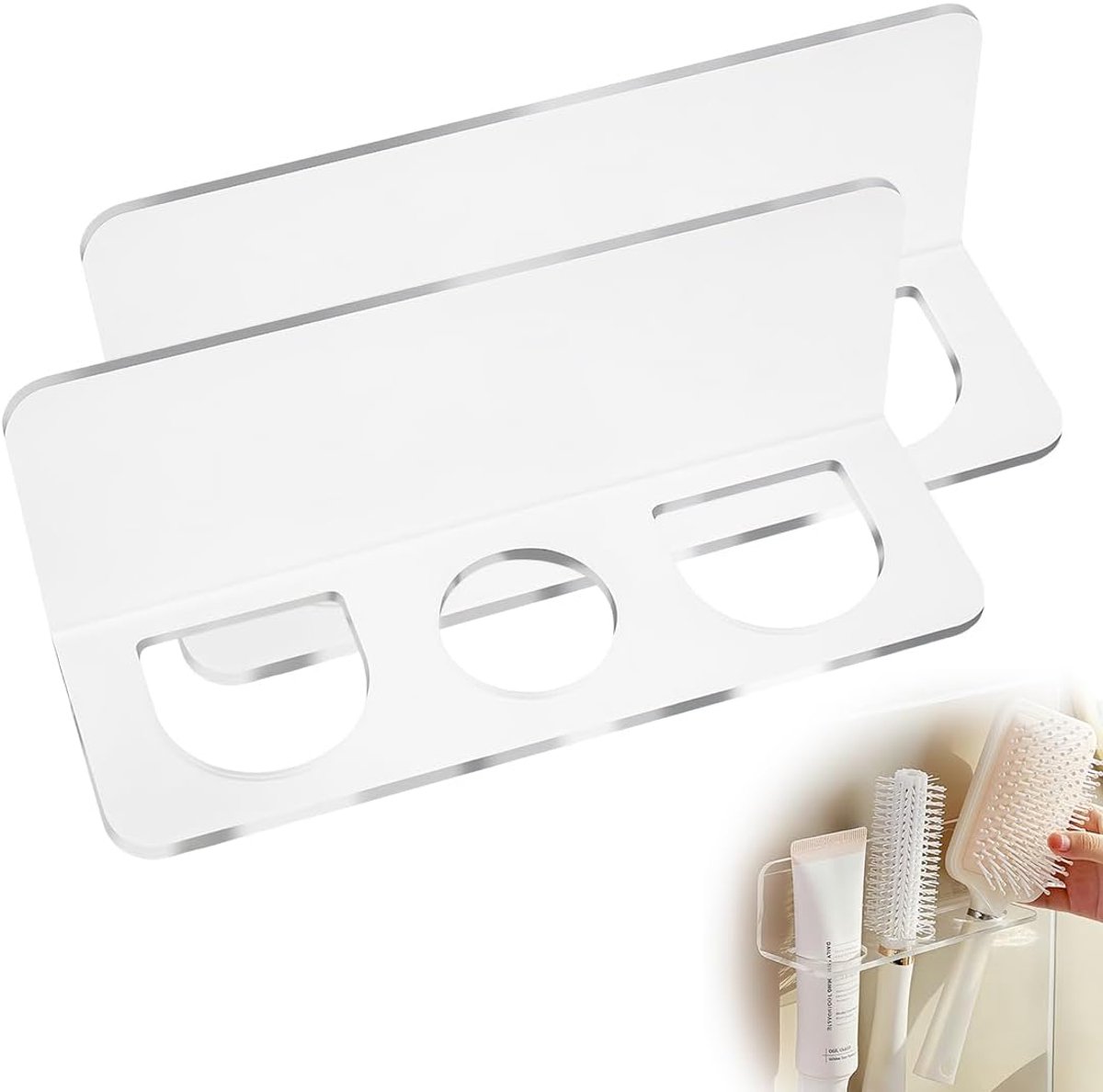 Badkamer borstelhouder met drie gaten - wandhouder voor badkameraccessoires - haartool organizer - ShopVlot