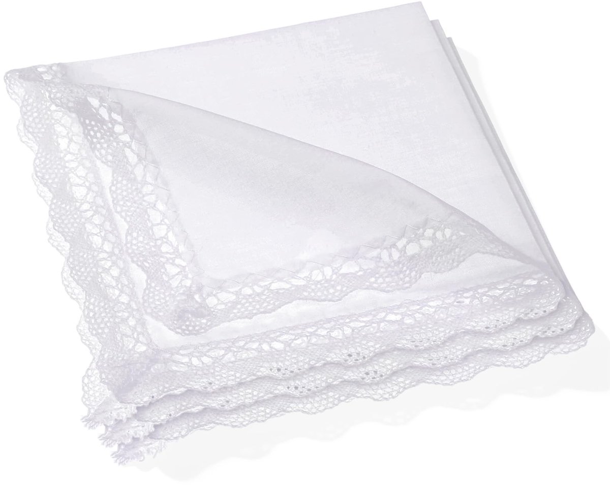 Solidchoice - Set van 3 Vintage Handdoeken met Kant voor Bruiloft