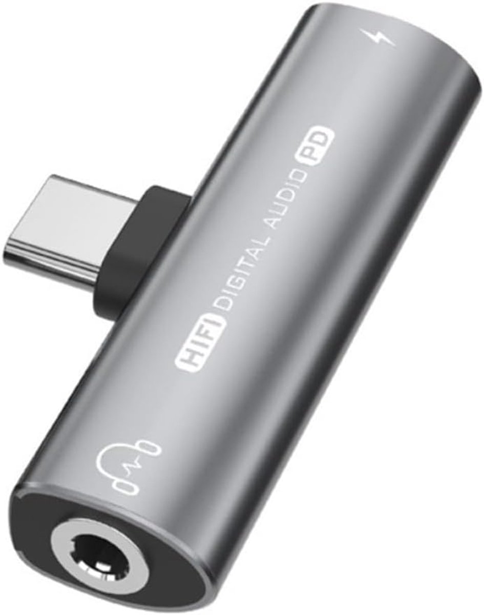 USB-C naar 0.3 cm hoofdtelefoon en oplader adapter - grijs - 2-in-1 - luister en laad gelijktijdig - ShopVlot