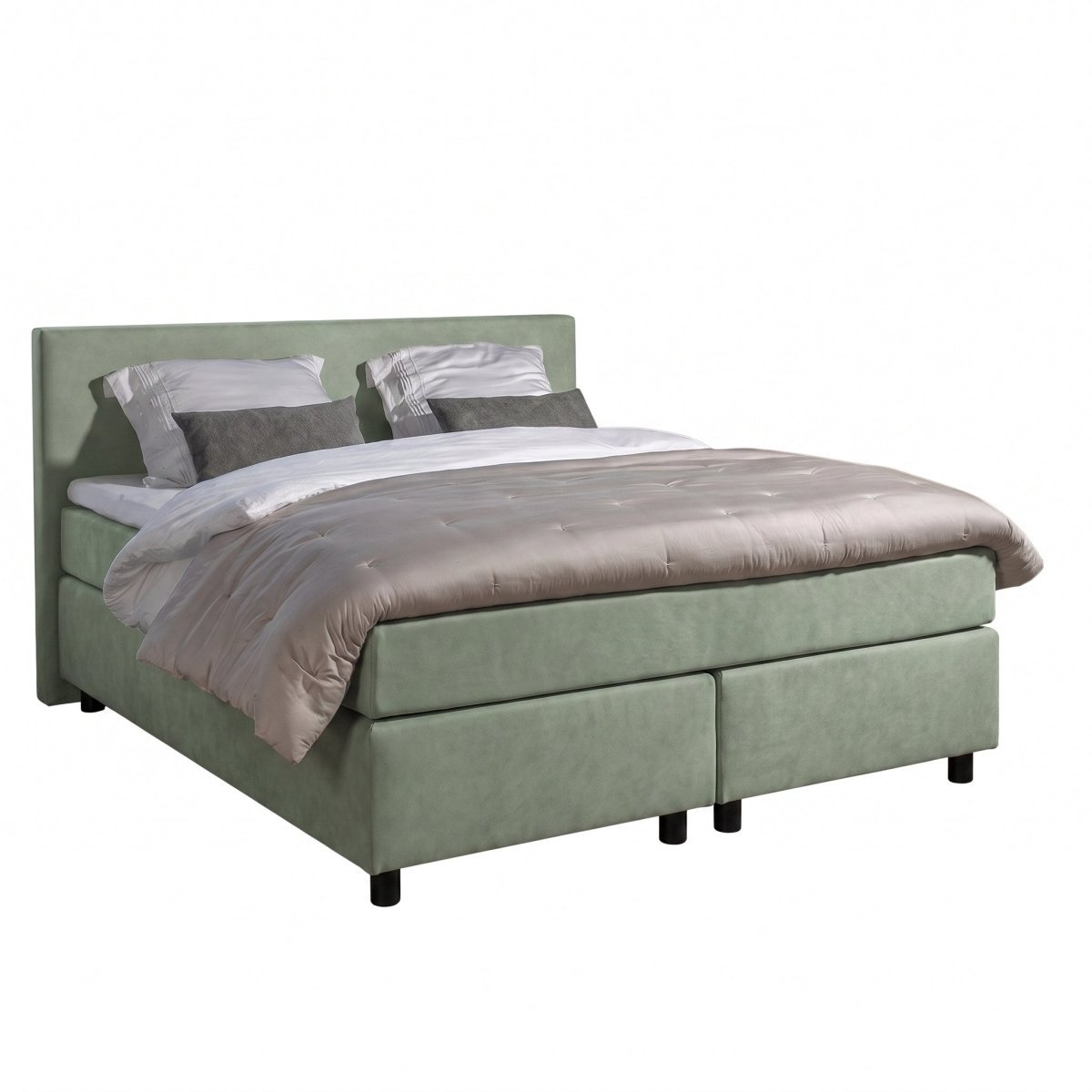 Mörgenn Boxspring Amsterdam - Pocketvering - Zachtgroen Lederlook - 180x200 cm - Inclusief Dekbed en Kussens