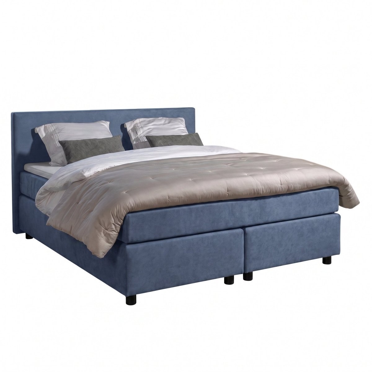 Mörgenn Boxspring Amsterdam - Pocketvering - Blauw Lederlook - 180x200 cm - Inclusief Dekbed en Kussens