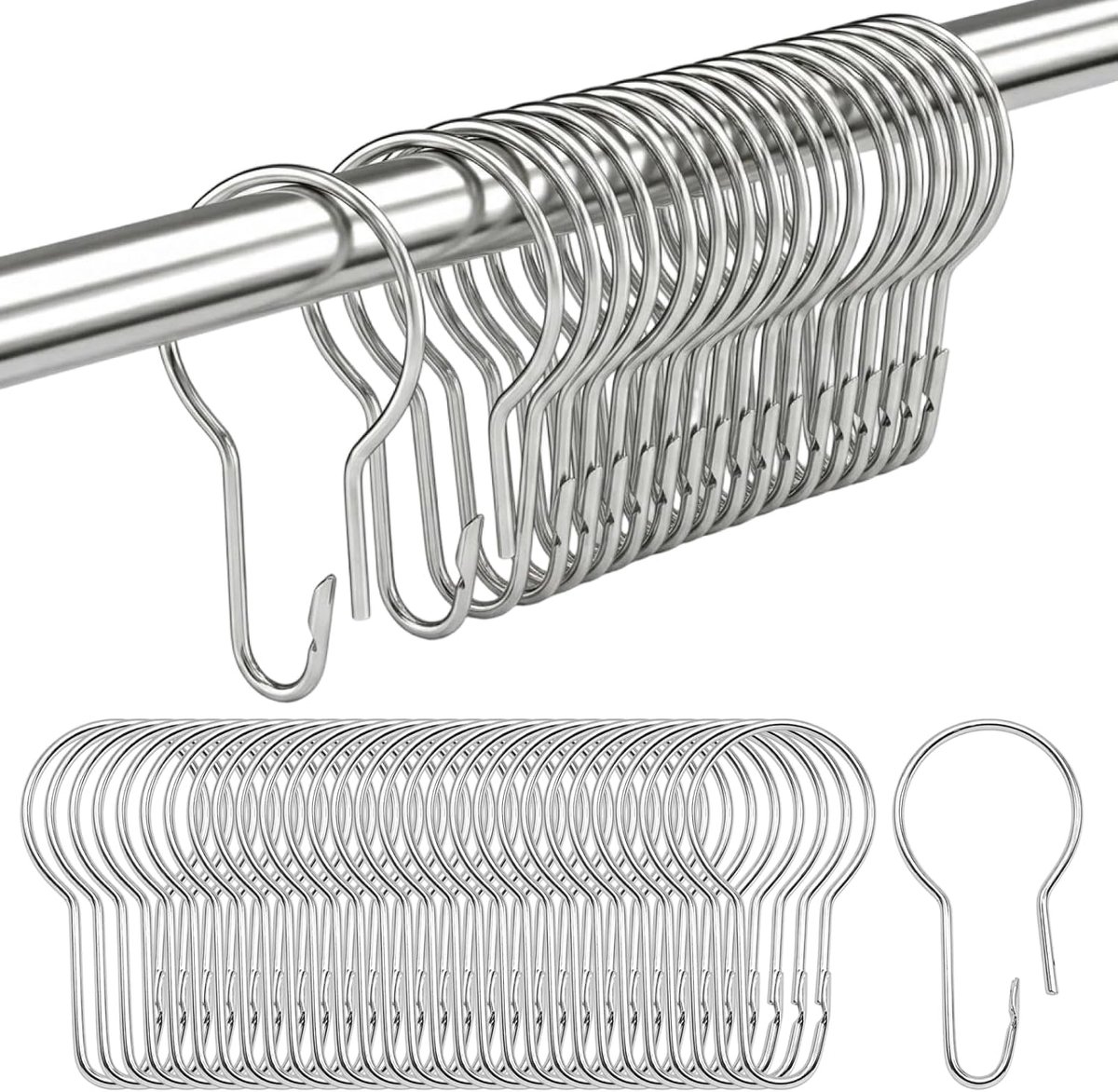 Douchegordijnringen 48 stuks - Robuuste haken 69 x 34 mm - Hoogwaardige metaal - Gemakkelijk te bevestigen - ShopVlot