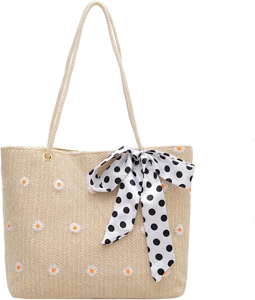 Schoudertas van stro voor dames - met zijden sjaal - bohemian stijl - perfecte strandtas voor de zomer - ShopVlot