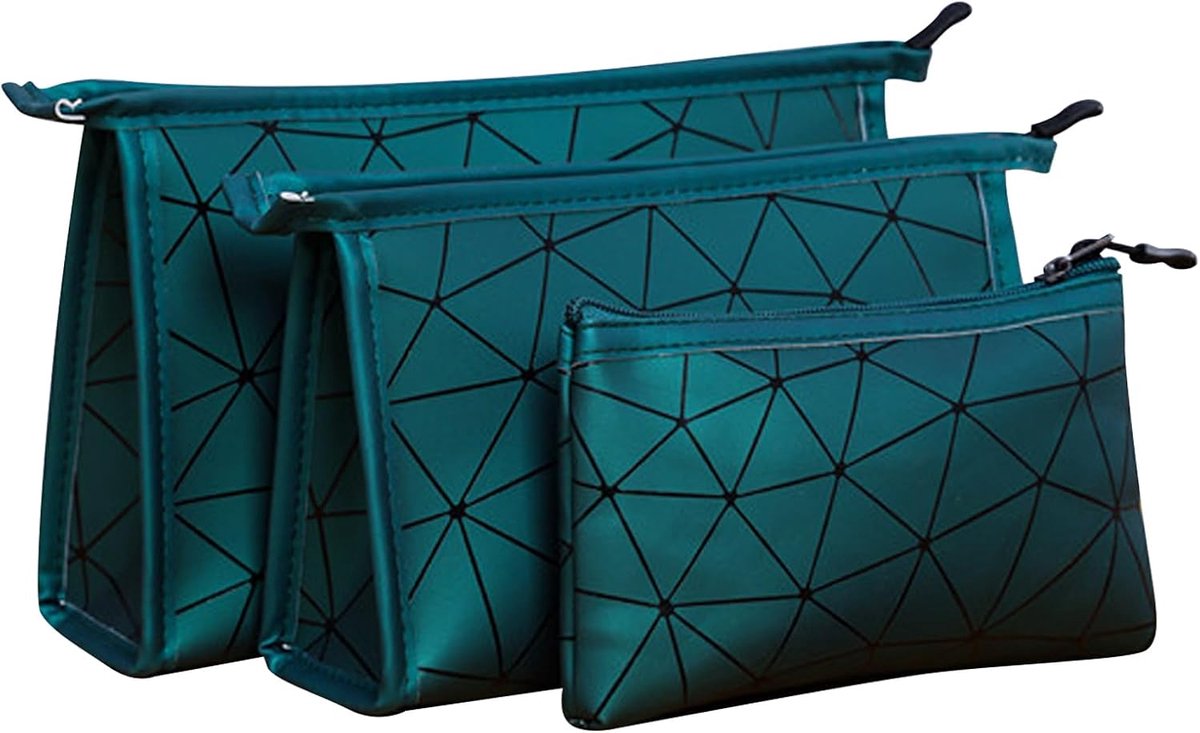 Cosmetic Bag 3 Stuks - Grote Capaciteit - Groene PU Leren Toilettas - Perfect voor Reizen - ShopVlot