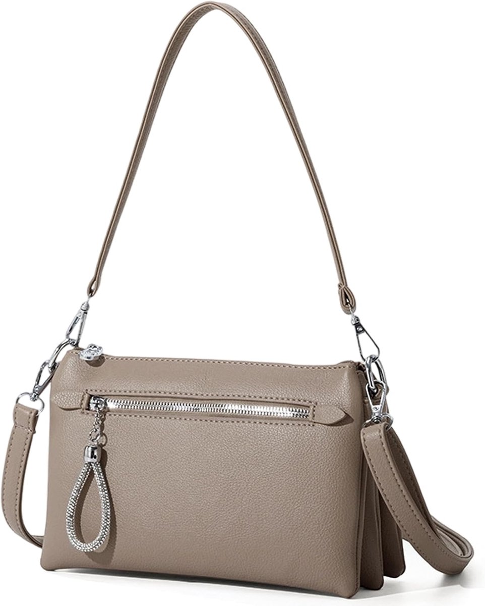 Hobo schoudertas dames - beige bruin PU-leer - retrostijl - ideaal voor dagelijks gebruik - ShopVlot