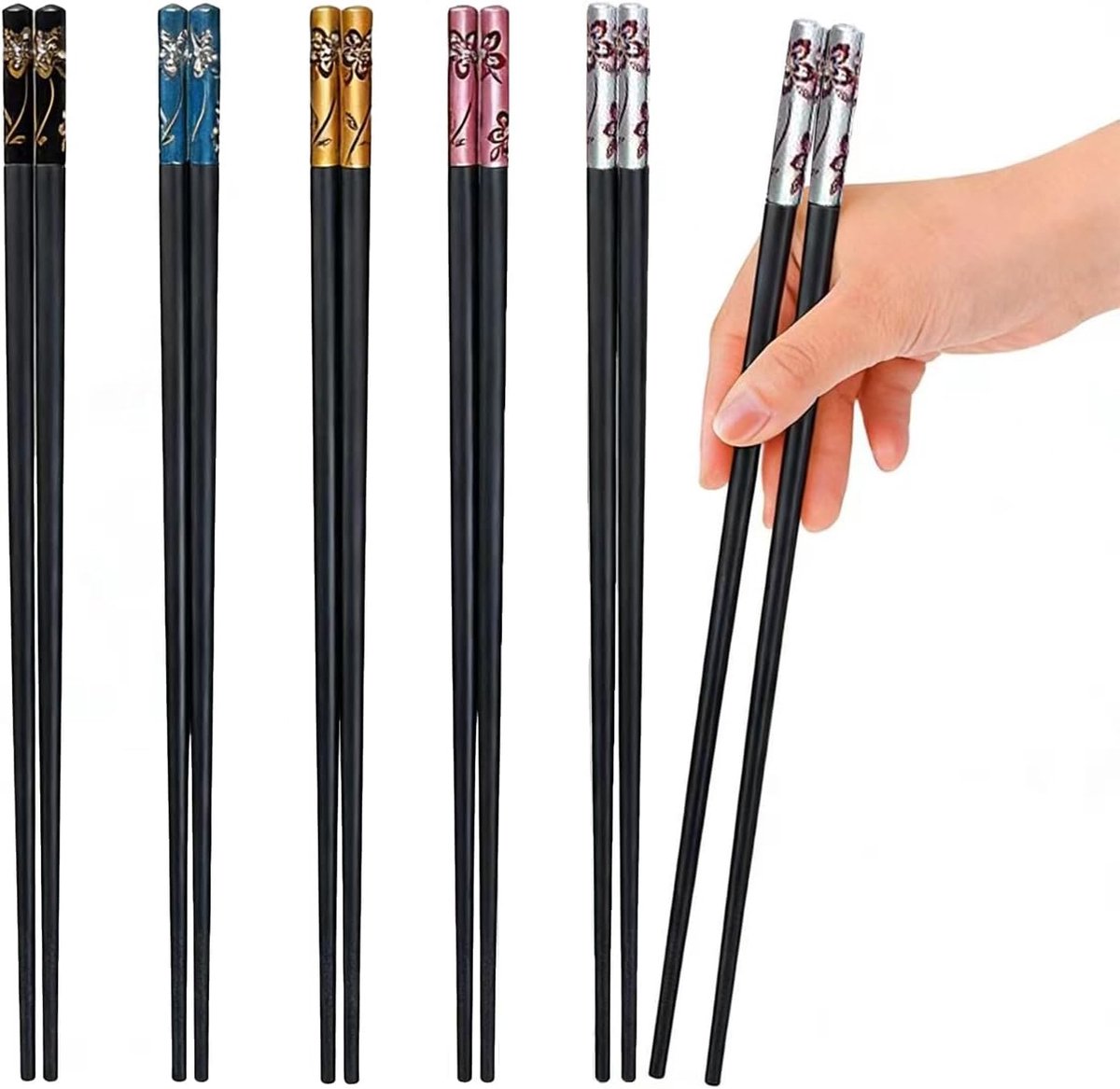 Chopsticks 5 Paar - Herbruikbaar Fiberglas - Antislip Tips - Perfect voor Sushi - ShopVlot