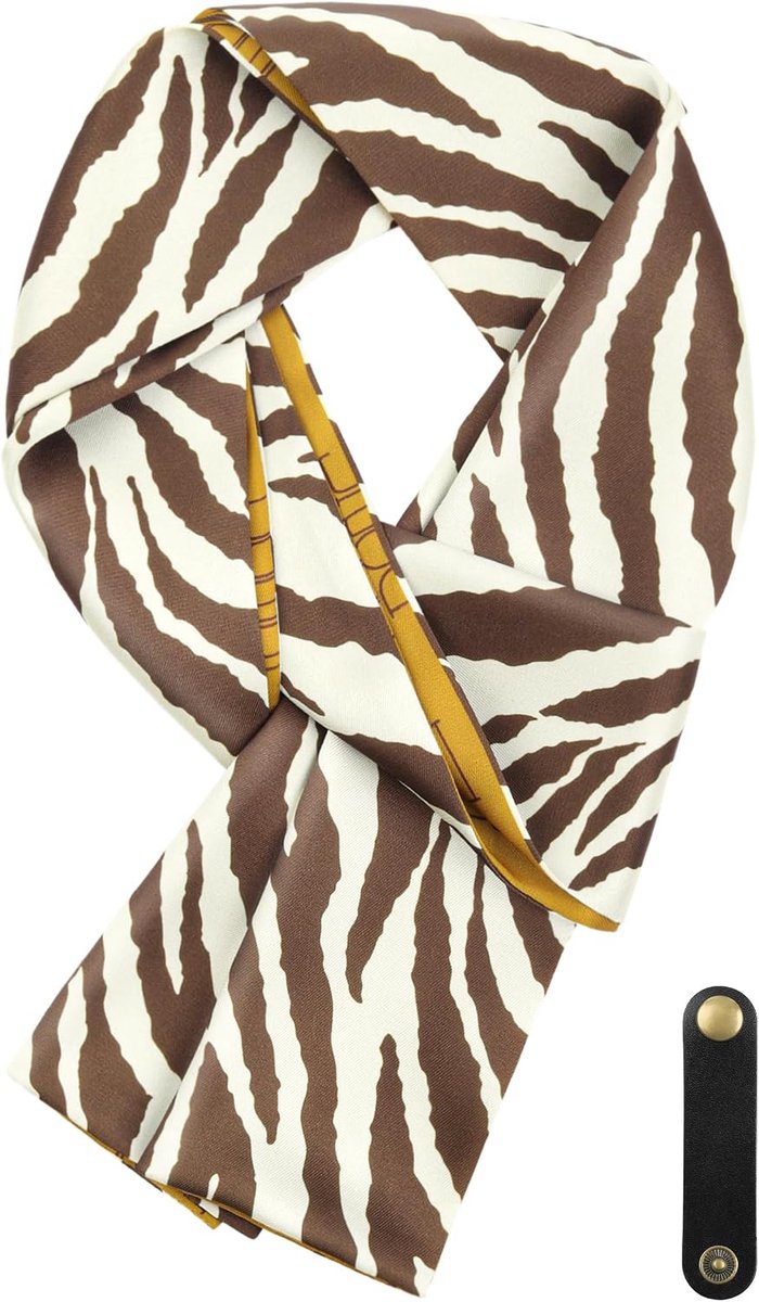 Sjaal multifunctioneel 16 x 149 cm - faux zijde - bruin zebra patroon - stijlvol en veelzijdig - ShopVlot