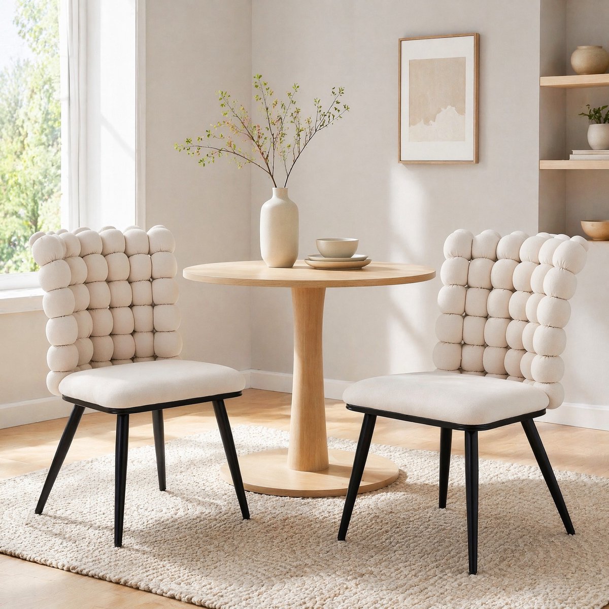 COVREO Eetkamerstoel set van 2 54x48x88 cm off white, velvet, metalen poten Gebroken wit