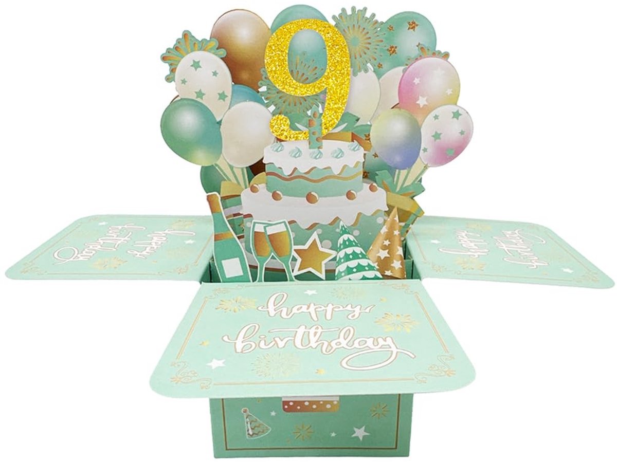 Solidchoice - 3D Pop-up Verjaardagskaart voor Meisjes 9 Jaar