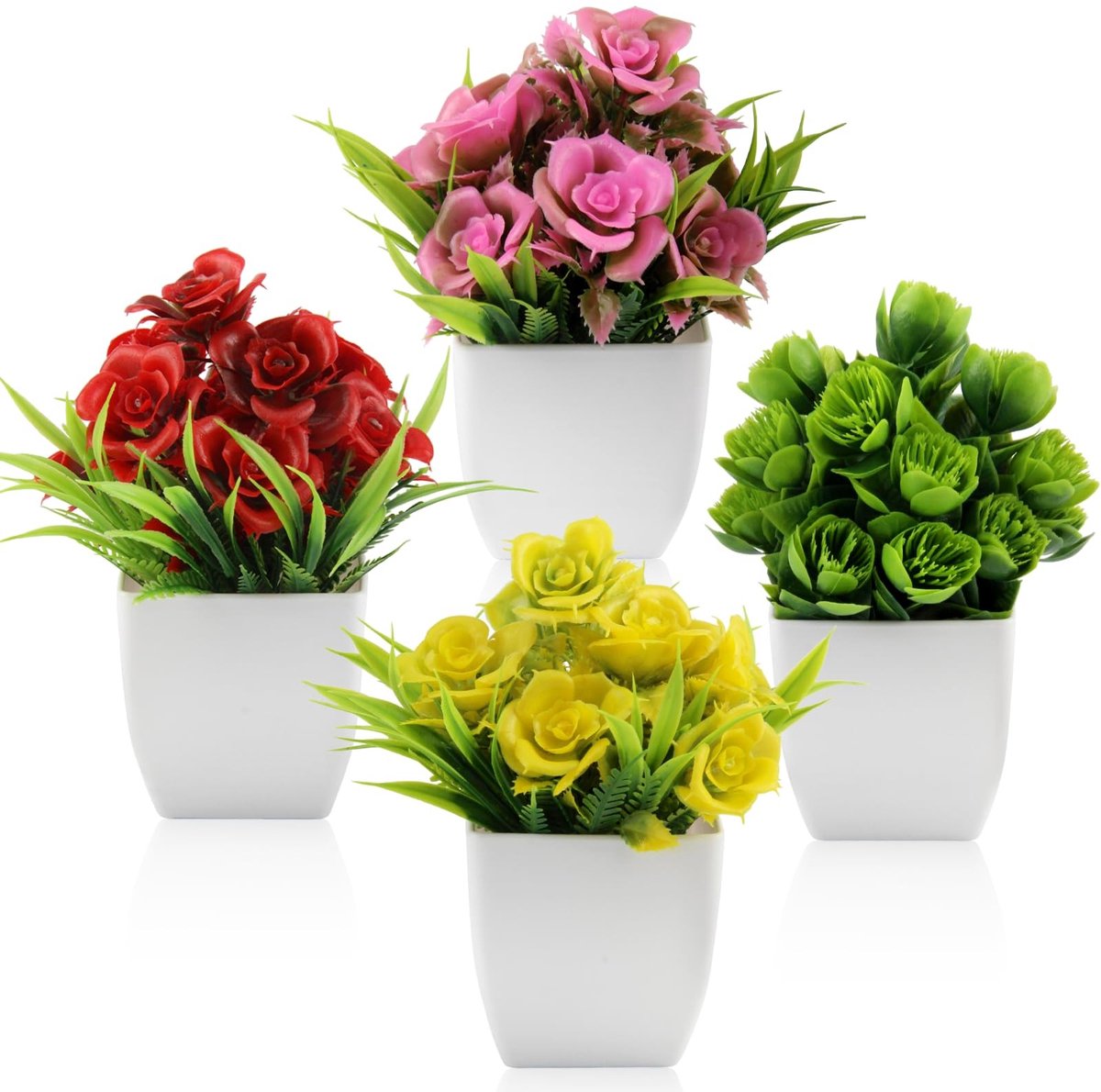 Solidchoice - Set van 4 Kunstplanten in Pot, Klein 16 cm