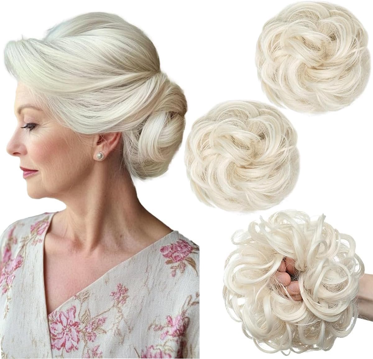 Messy haarbun extensies 2 stuks - platinum blond - synthetisch haar - ideaal voor een snelle updo - ShopVlot
