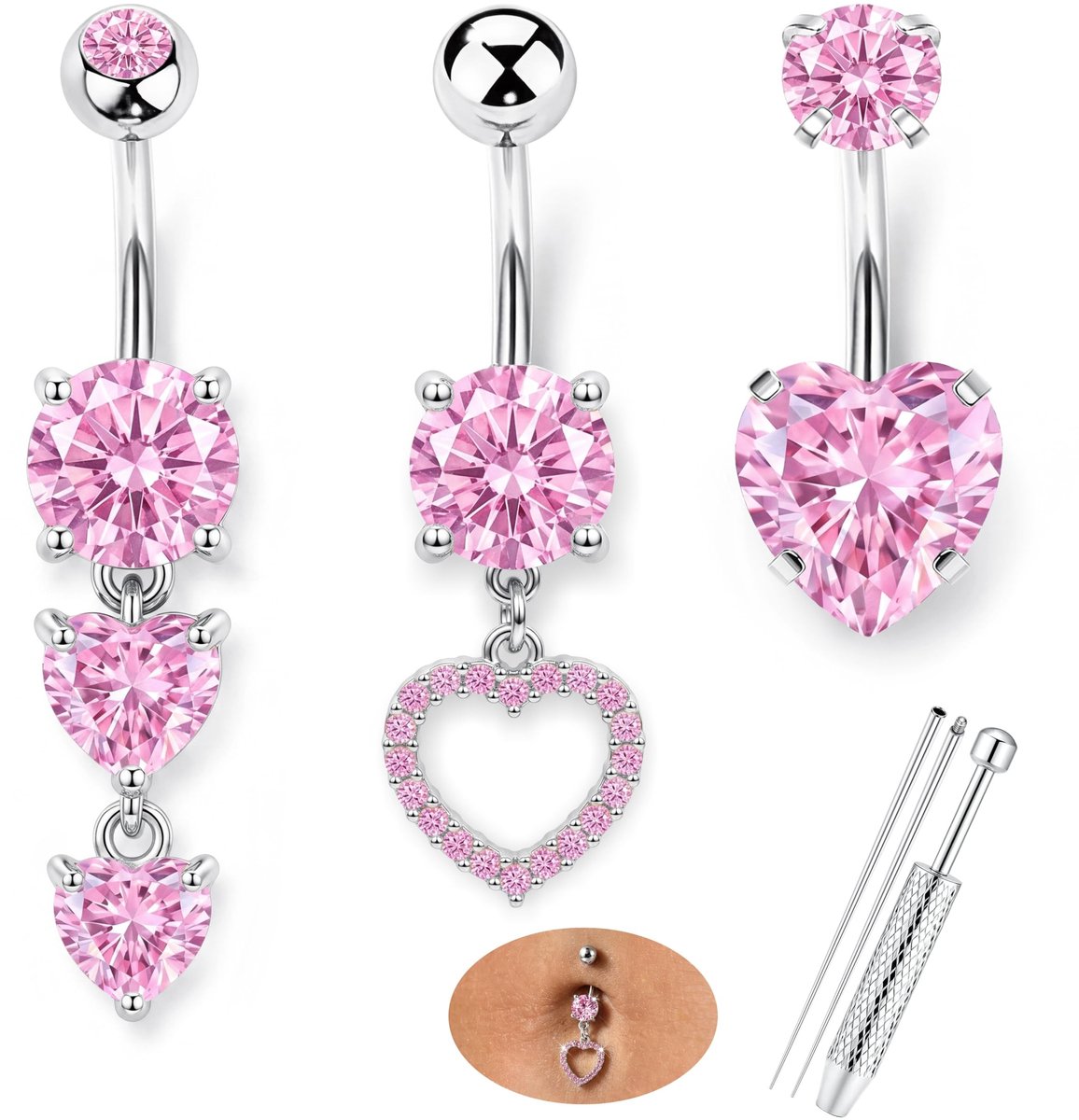 Solidchoice - Set van 3 Buikpiercing Hangers van Roestvrij Staal