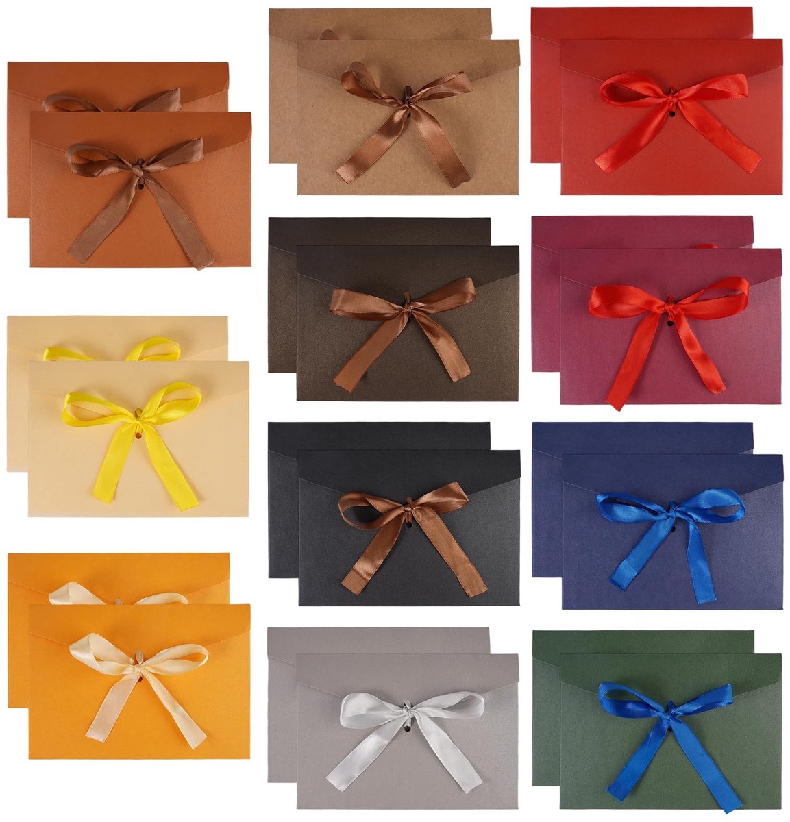 Solidchoice - Kleurrijke Kraftpapier Enveloppen met Linten, 22 Stuks