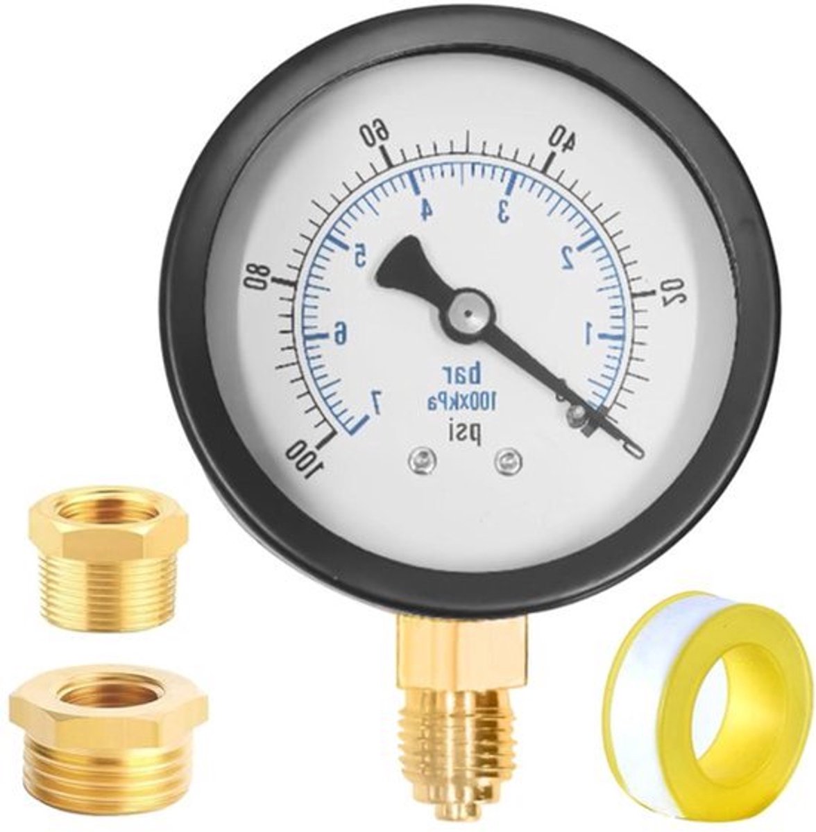 62 mm Manometer 0-7 bar 0 ~ 100 psi golfpompmanometer zwarte wijzerplaat met accessoires