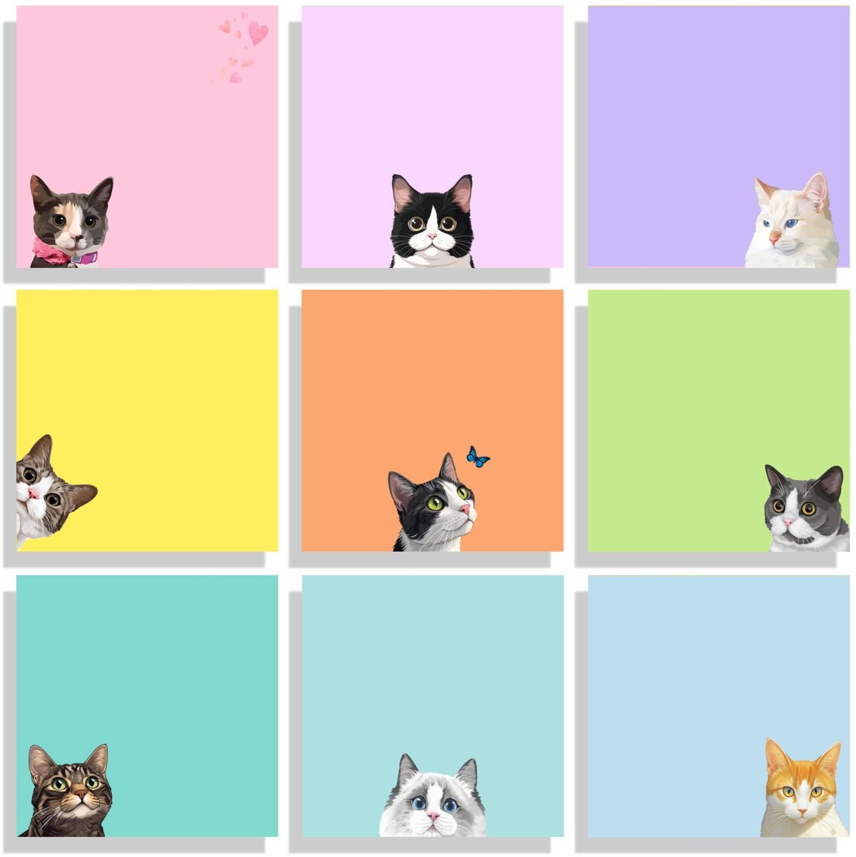 Solidchoice - Set van 9 Kawaii Kat Sticky Notes voor Notities en Herinneringen