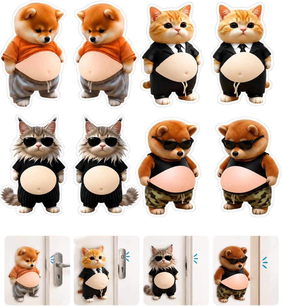 Deurstopper 3D Shiba Inu en Kat - Zelfklevend - Schokbestendig - Bescherming voor muur en deur - ShopVlot