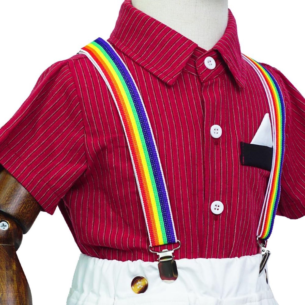 suspenders voor kinderen - 2 cm smal - verstelbaar - vrolijke regenboogstrepen - ShopVlot