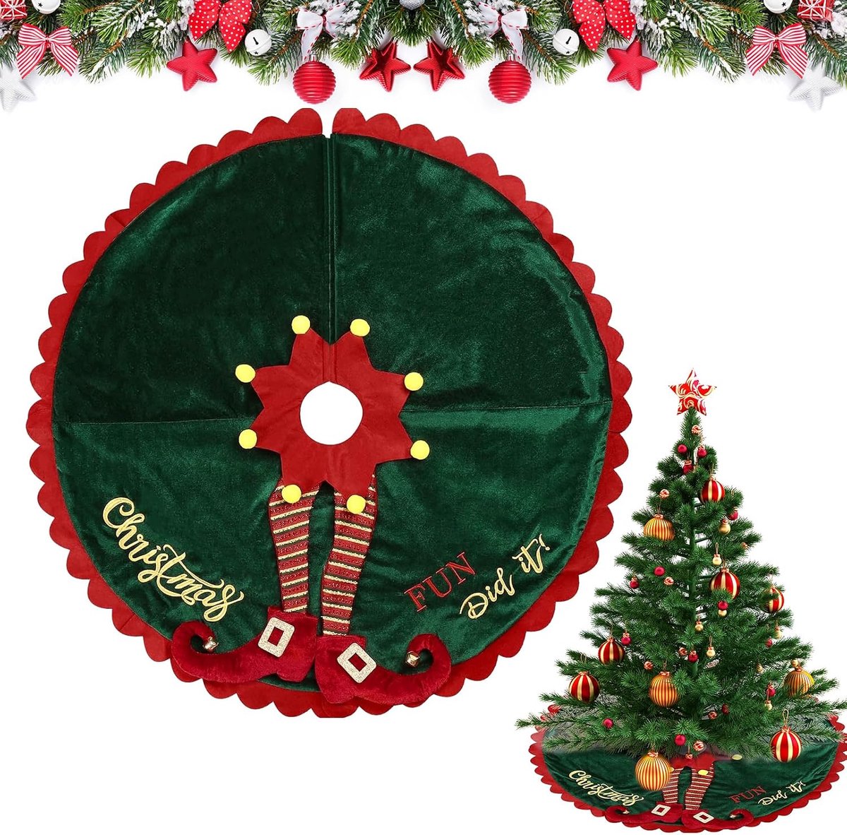 Kerstboomrok 125 cm - Rood Groen - Zachte stof - Perfecte decoratie onder de kerstboom - ShopVlot