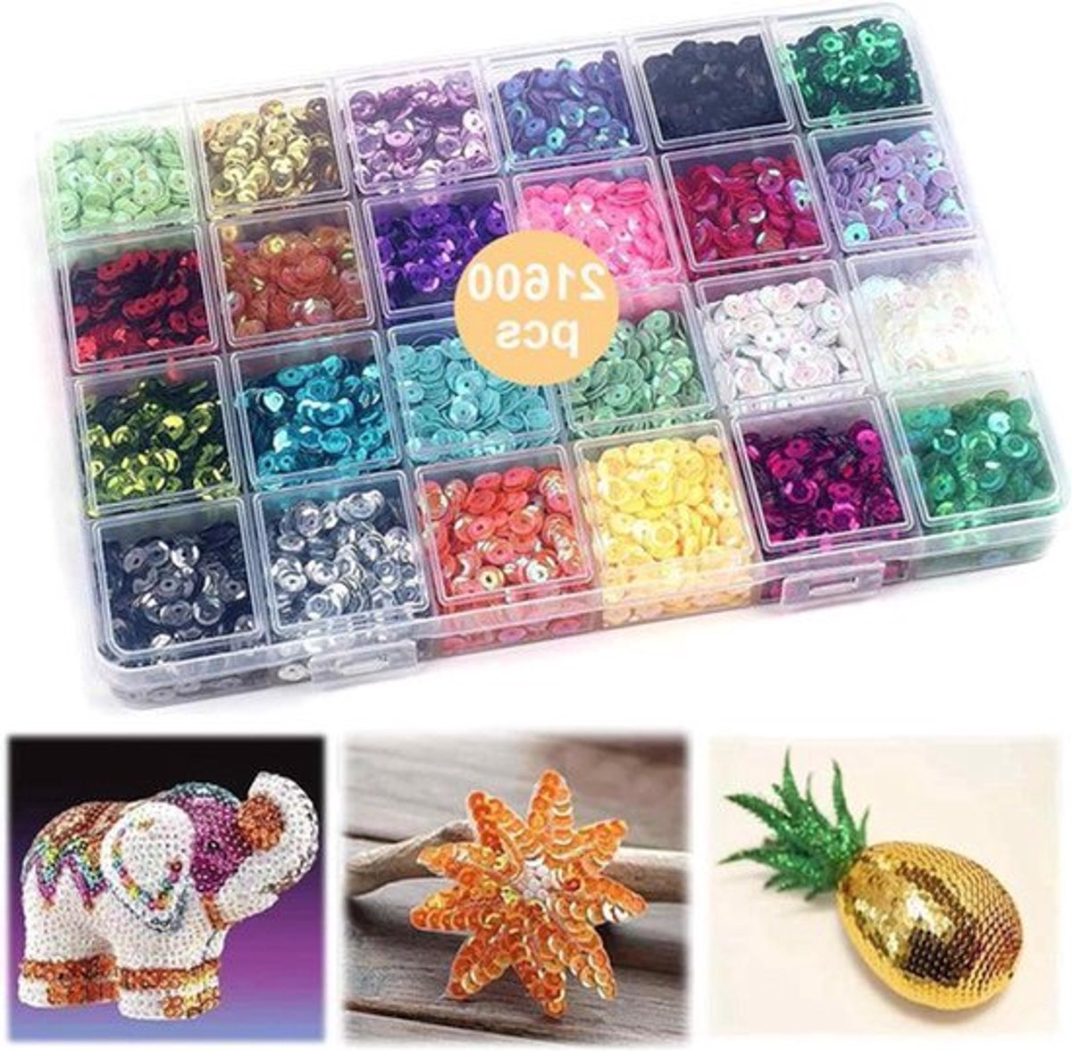 Pailletten knutselwerk - 24 kleuren 5 mm 21600 stuks met doos bruiloftsdecoratie