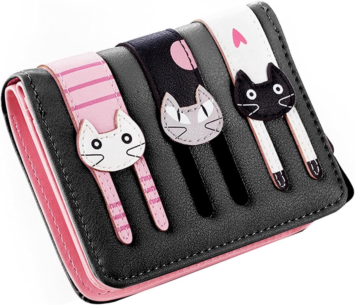 Portemonnee - kleine lange rits - PU leer - schattig kattenontwerp - ideaal voor dames - ShopVlot