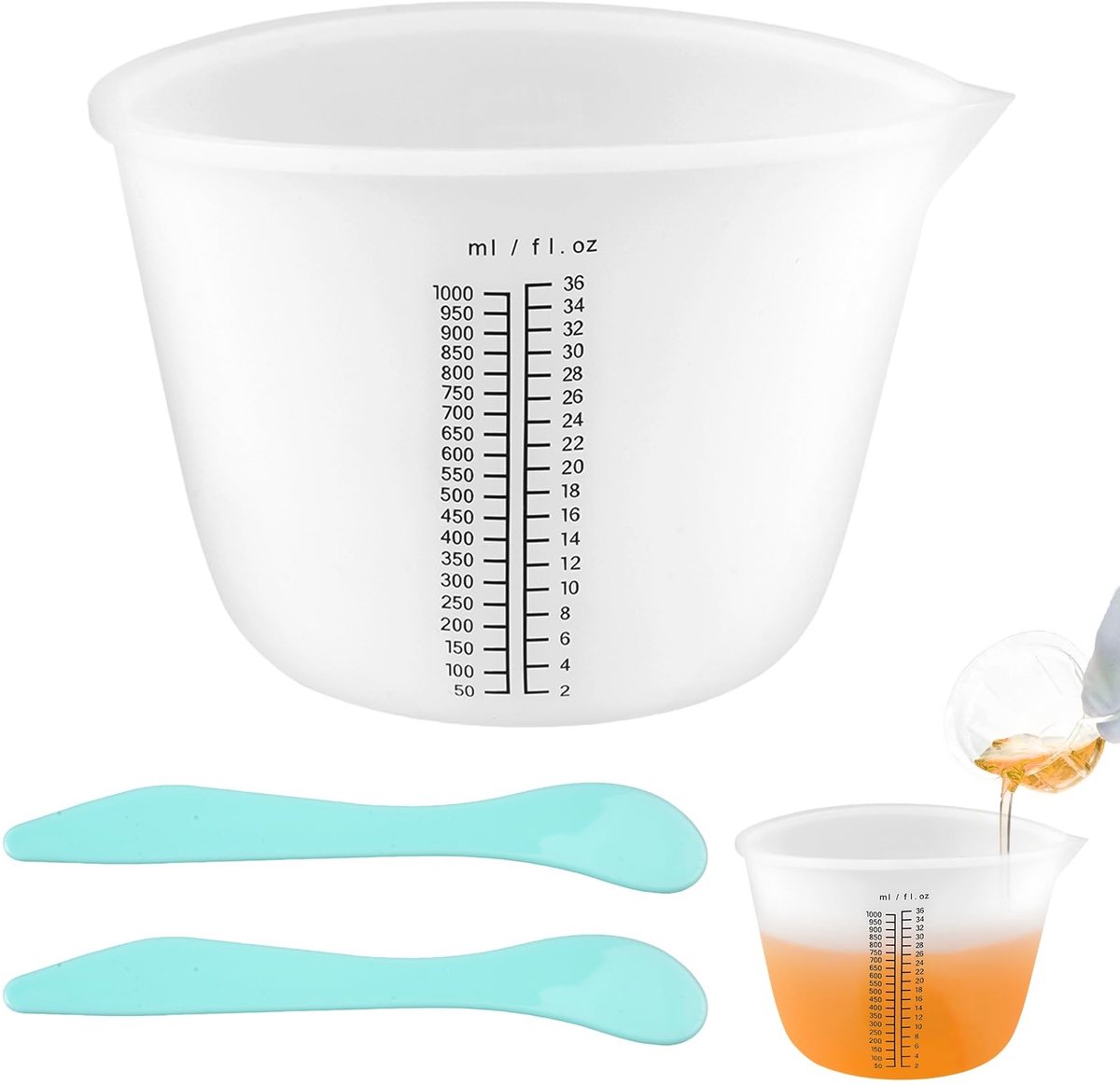 Solidchoice - Siliconen Maatbeker van 1000ml met Roerstokjes voor DIY Projecten