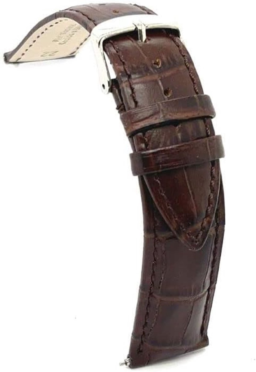 Leather watch strap with crocodile engraving, Ref 424, Dark Brown, band ring - ShopVlot