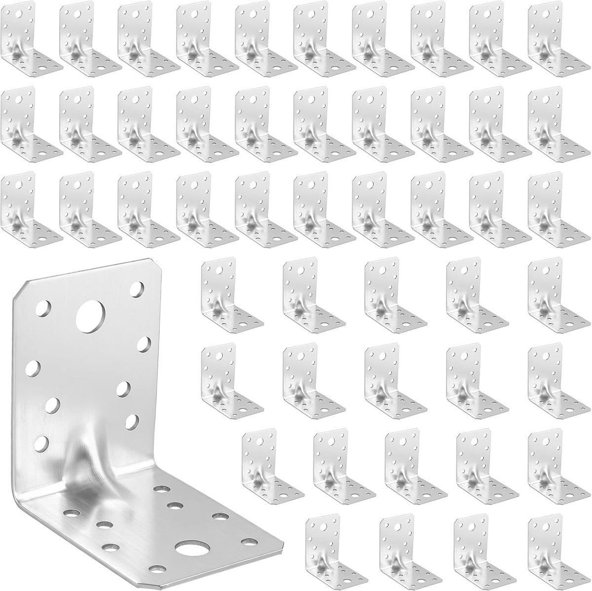 Set of 50 heavy duty corner brackets (70 x 70 x 55 x 1.8 mm) with ribbed reinforcement, corner brackets, L-shaped - ShopVlot