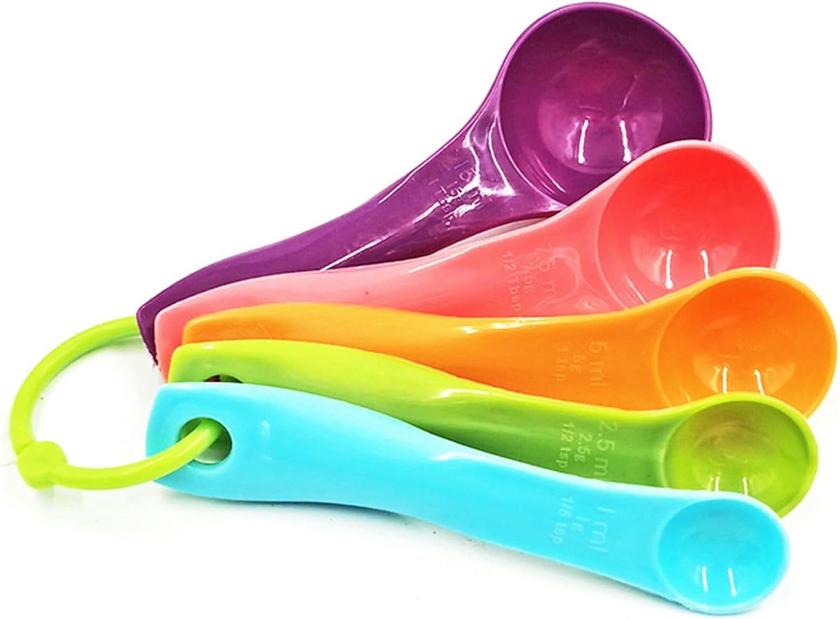 5 stuks-Koffiemaatlepel- pp koffiemaatlepel - Koffieschep-Maatlepel voor koffiepoeder-eetlepels koffielepel-Voor gemalen koffie, bonen, losse thee- Herbruikbare -Koffielepels -1g-2.5g-5g-7.5g-15g-Meerkleurig