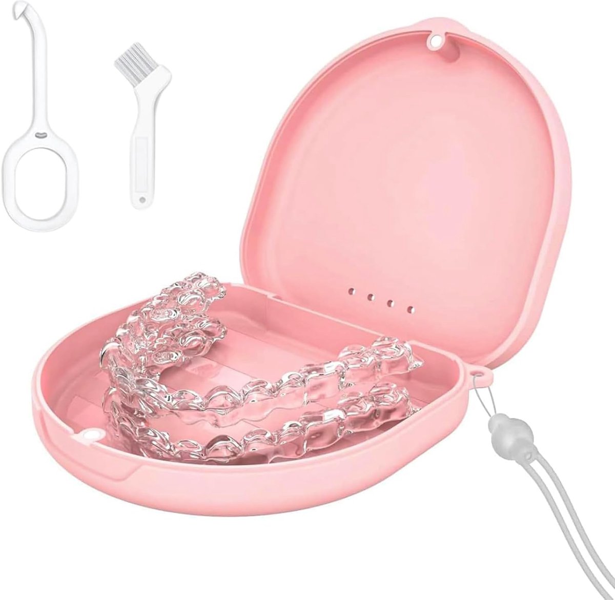 Zahnspannendose Zahnschiene Box met siliconen handband en luchtgaten, Rosa Retainer Case met ontneemgereedschappen & - ShopVlot