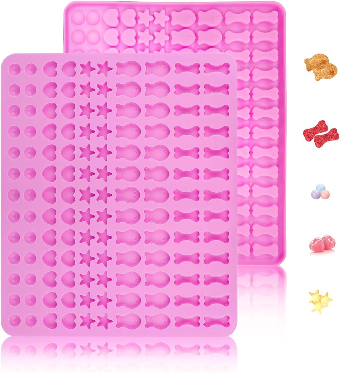 2pcs mini silicone moulds for dogs, 260 cavities, mini dog bones, fish, star, round, heart shapes silicone molds - ShopVlot