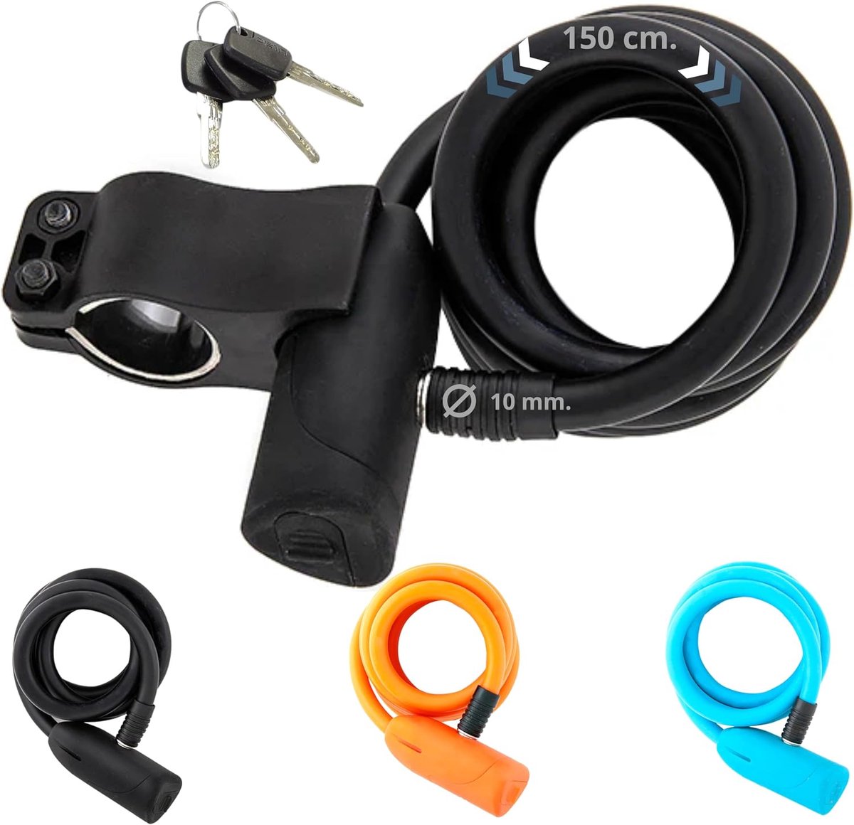 ULAC BAUHAUS Spiral Cable Lock with Key, Includes 3 Point Wrenches, Up to 500 Combinations, with Mounting Holder, ABS - ShopVlot