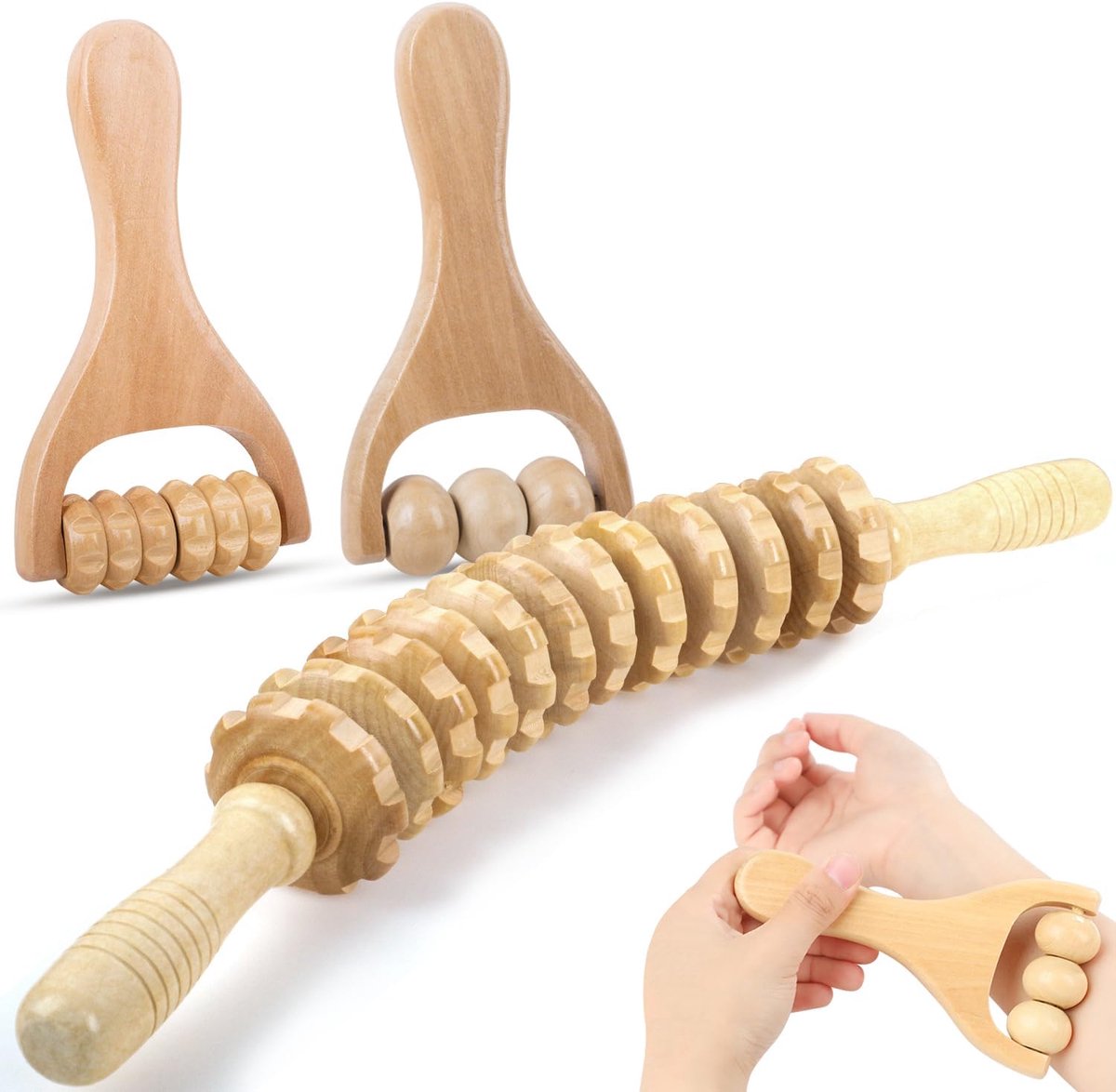 Set of 3 Wooden Fascia Pads, Relaxes Muscles, Relieves Fatigue, Optimizes Body Shape, Massage Roller for Back, Leg - ShopVlot